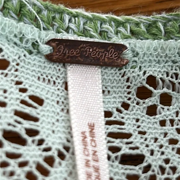 Free People mint green lace racerback tank top with crochet details. Size Medium - Picture 2 of 16
